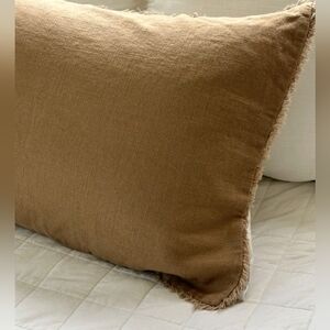 CASALUNA Standard Pillow Sham set Heavyweight Linen Blend Warm Brown Fringe